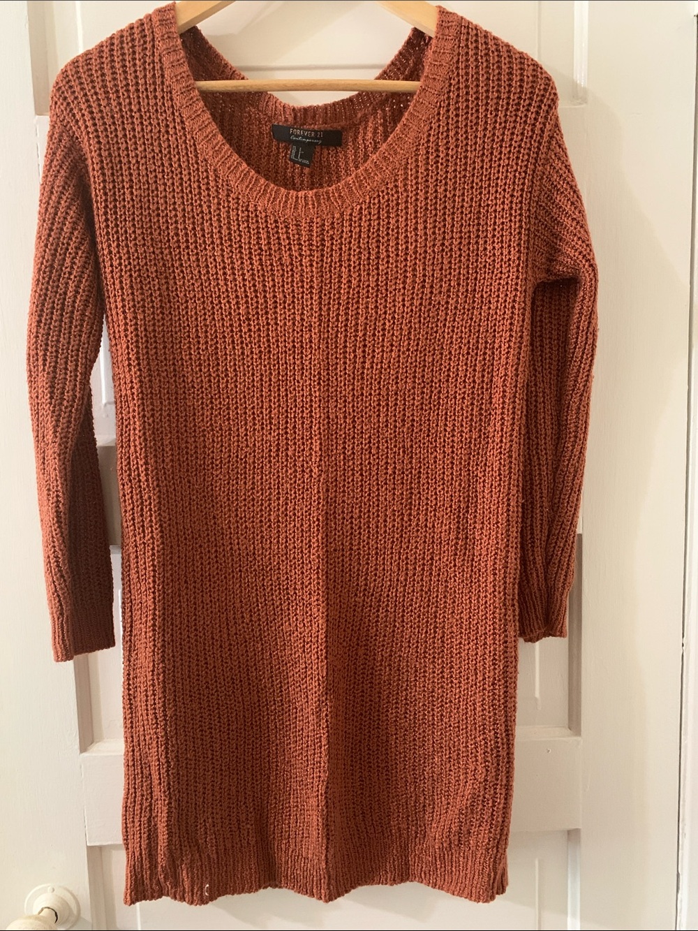 Forever 21 Burnt Orange Scoop Neck Knit Sweater Dress